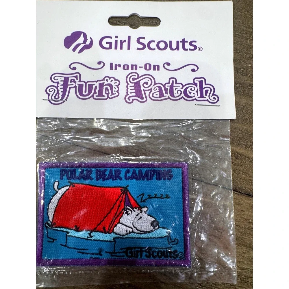 Vintage Girl Scouts NOS Polar Bear Camping Iron-On Fun Patch Sealed Collectible